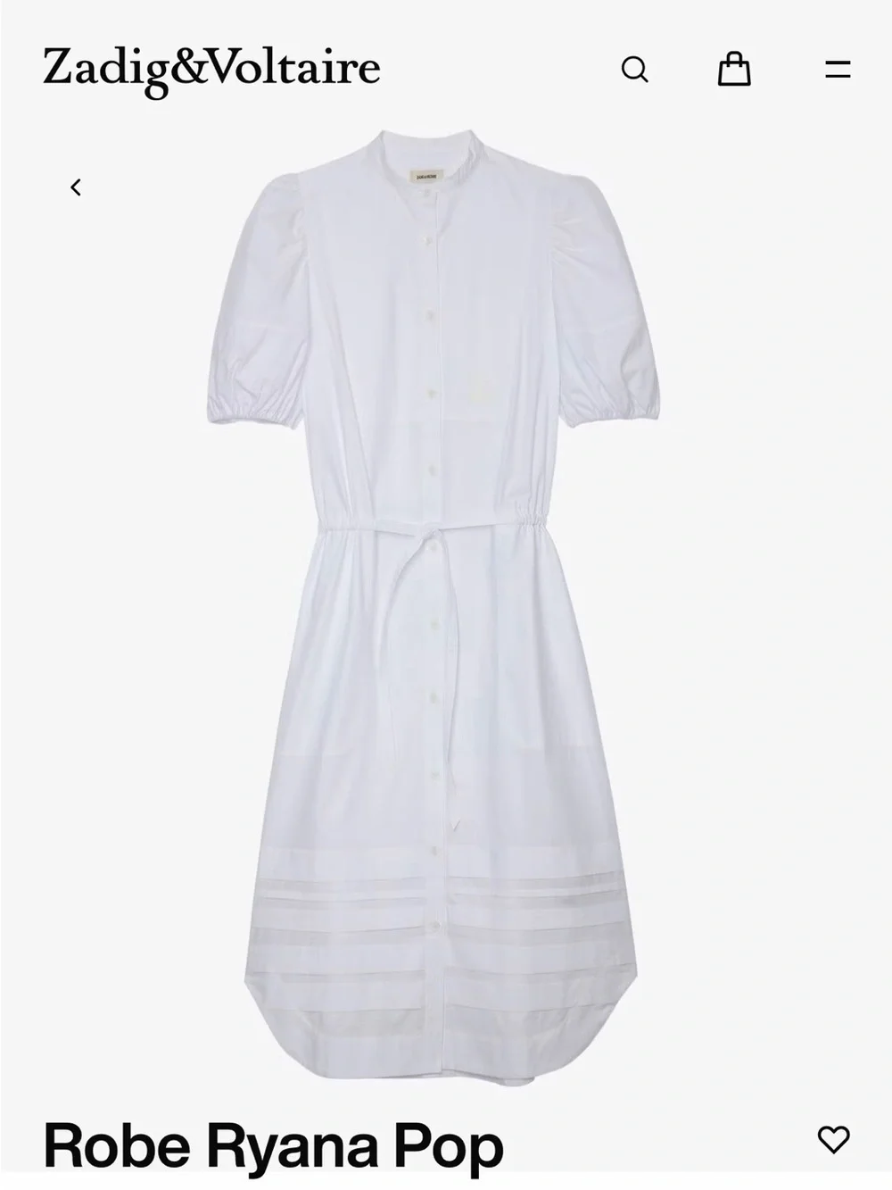 Zadig & Voltaire White Button-Front Midi Dress with Puff Sleeves